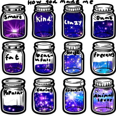 eight jars lined  up