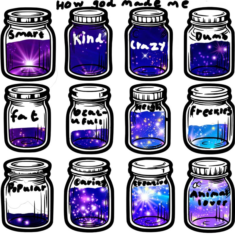 eight jars lined  up