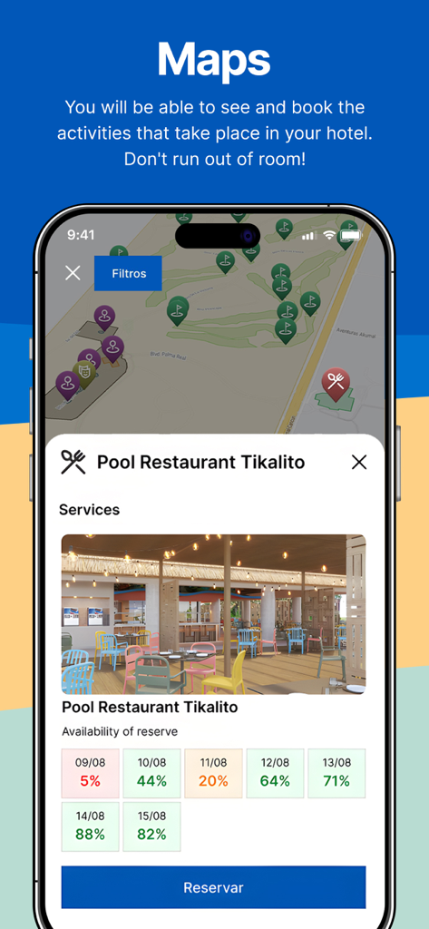 Bahia Principe Hotels - Mapa interactivo del resort para reservas de restaurantes y actividades en la app Hoteles Bahia Principe