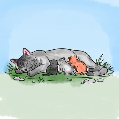 an realistic cat with kittens