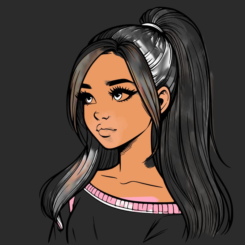 realistic girl with a high ponytail