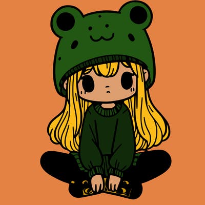 a girl wearing a frog hat and some frog socks
