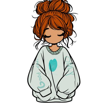 girl with baggy sweatshirt and messy bun