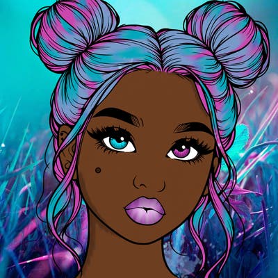 realistic girl with two buns on her hair and lips