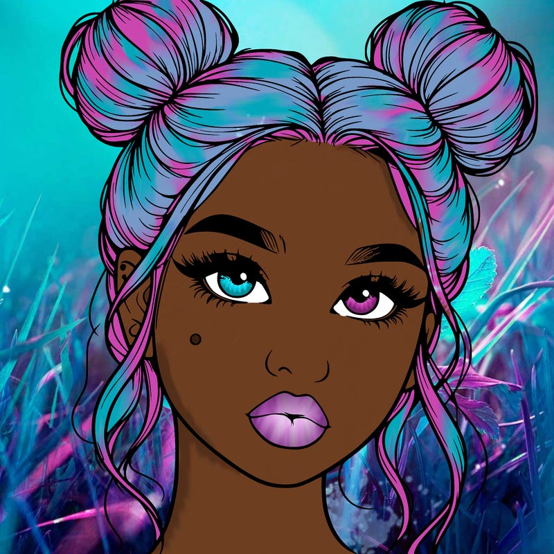 realistic girl with two buns on her hair and lips