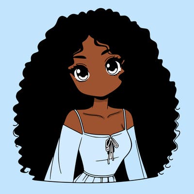 a black anime girl with long afro hair
