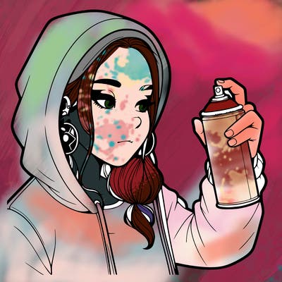 a realistic girl, spray painting