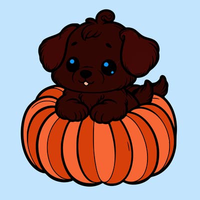 cute little puppy in a pumpkin