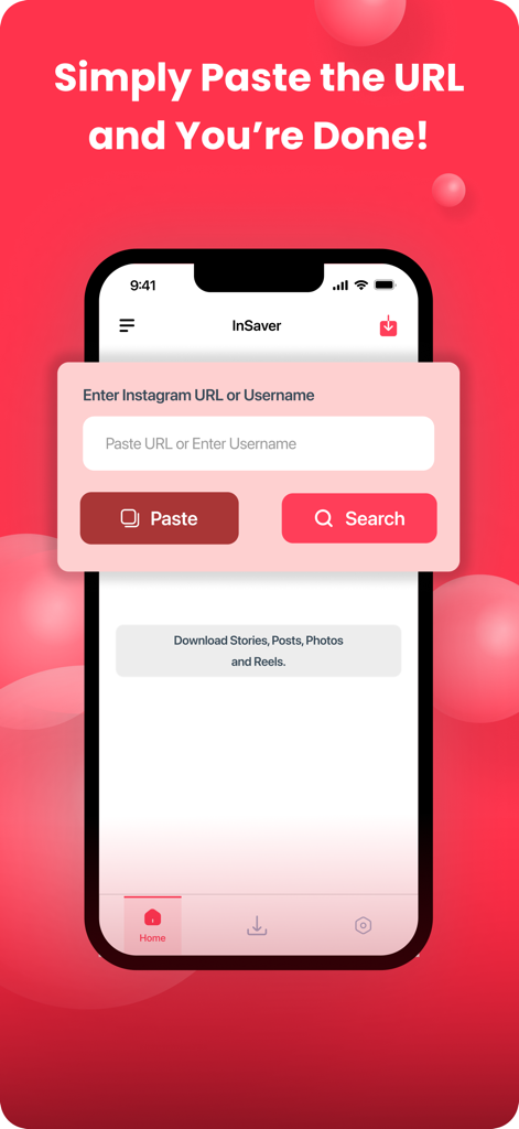 InSaver - Reel & Story Saver - User interface of InSaver app for pasting Instagram links to download content