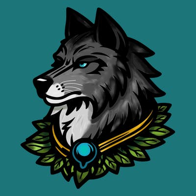 wolf with silver head piece