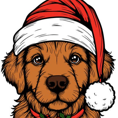 realistic dog with a christmas hat