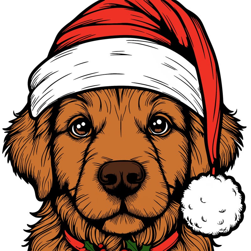 realistic dog with a christmas hat