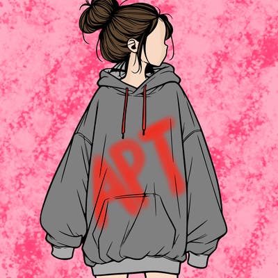 realistic girl with a oversized sweatshirt on and a bun