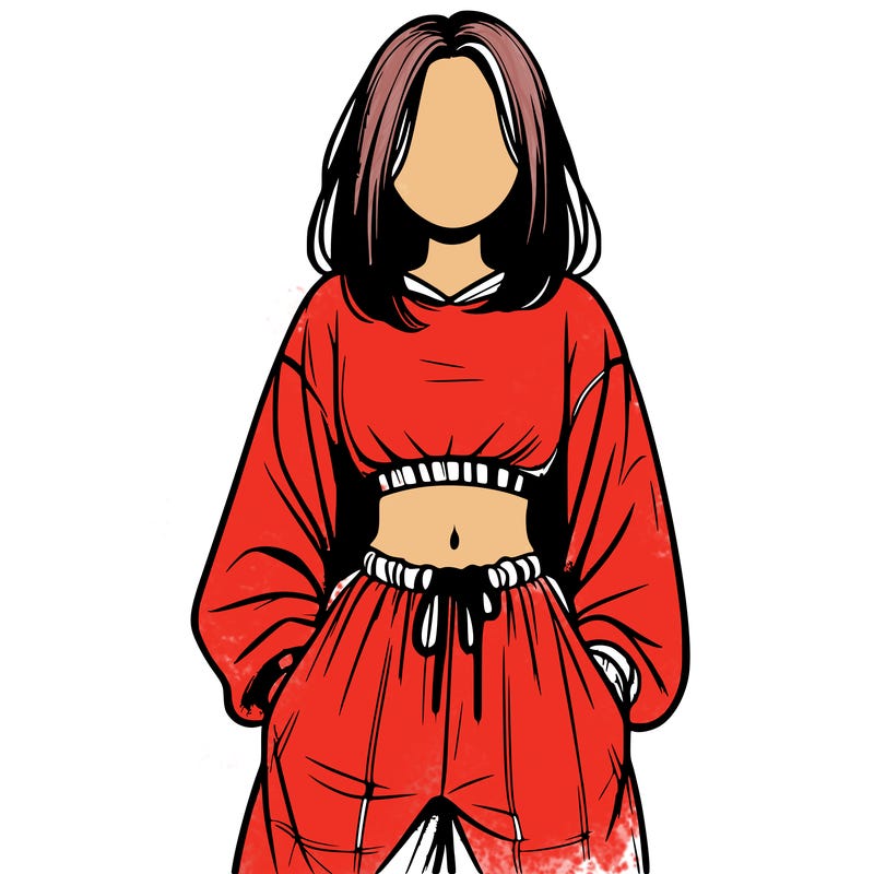 realistic girl faceless with baggy pants and a crop top