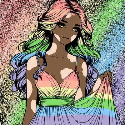 realistic girl in flowy silky prom dress