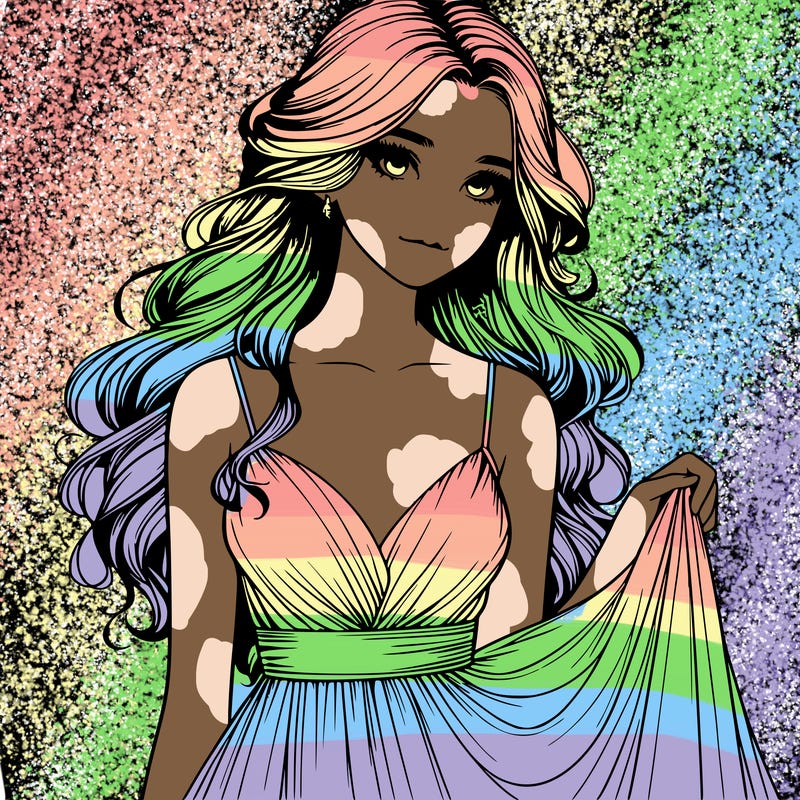 realistic girl in flowy silky prom dress