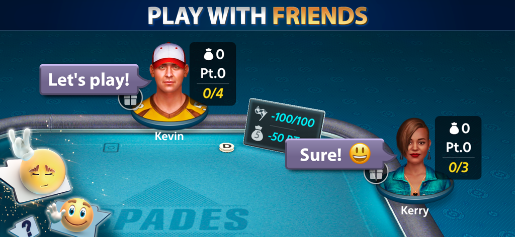 Spades by Pokerist - Deux joueurs utilisant la fonction de messagerie instantanée du jeu dans Spades by Pokerist.