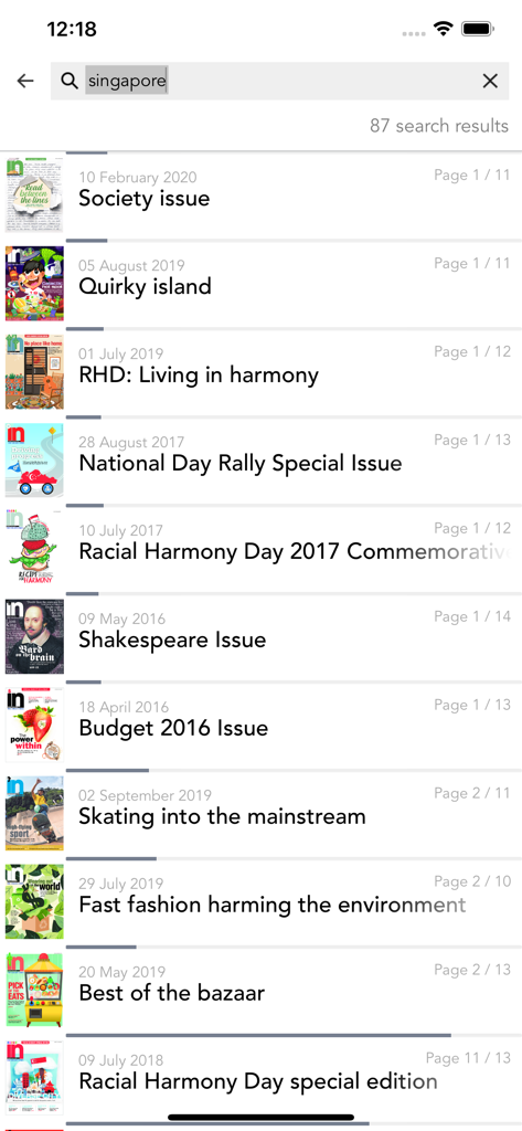 The Straits Times IN - A list of search results for the keyword Singapore in The Straits Times IN mobile app showing various educational news issues