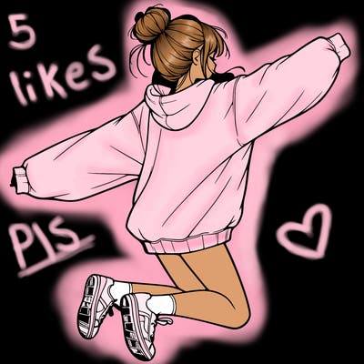 realistic girl jumping with a bun and oversized sweatshirt