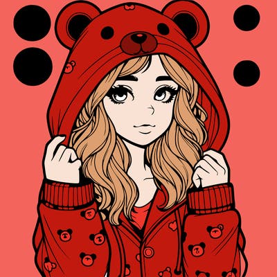 realistic girl in a animal pjs hoodie