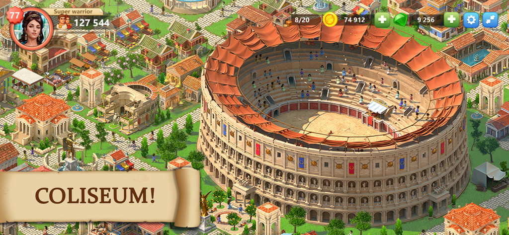 エンパイア・シティ都市建設ゲーム内の巨大な古代ローマのコロッセオの建物