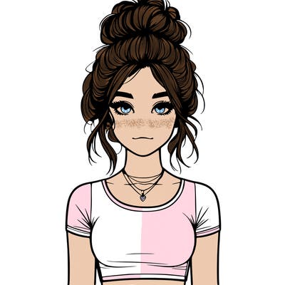 realistic girl with messy bun and croptop