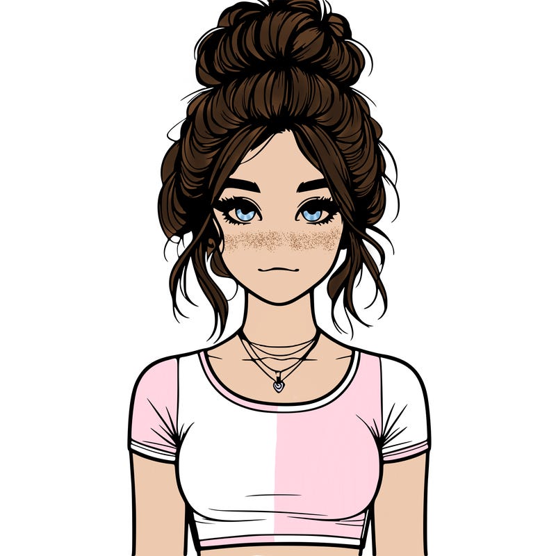 realistic girl with messy bun and croptop