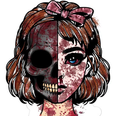 realistic girl with half skull mask