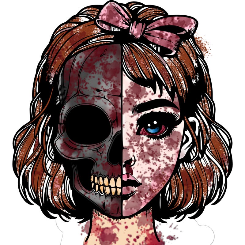 realistic girl with half skull mask