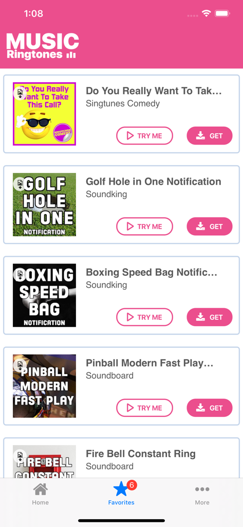 MUSIC Ringtonesアプリで利用可能な着信音と通知音のリスト