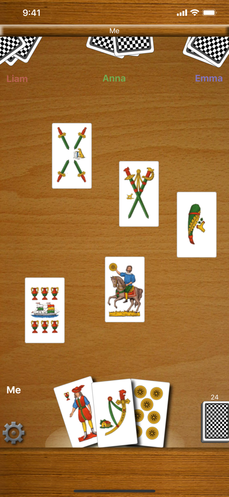 Scopa! - Jugabilidad del juego de cartas Scopa con cartas italianas tradicionales sobre un fondo de madera