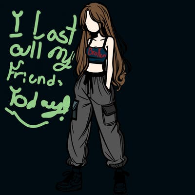 girl in baggy pants crop top and long hair
