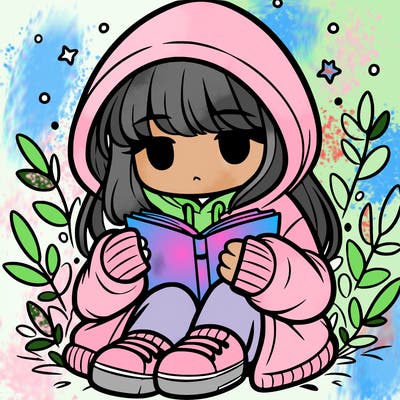 girl in oversized hoodie reading a book