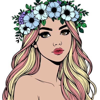 realistic woman with flowers crown