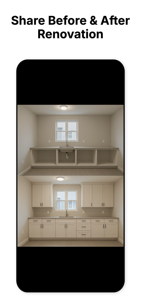 AI Remodel: Home Renovation - Side by side comparison of a kitchen before and after an AI powered renovation with new white cabinets