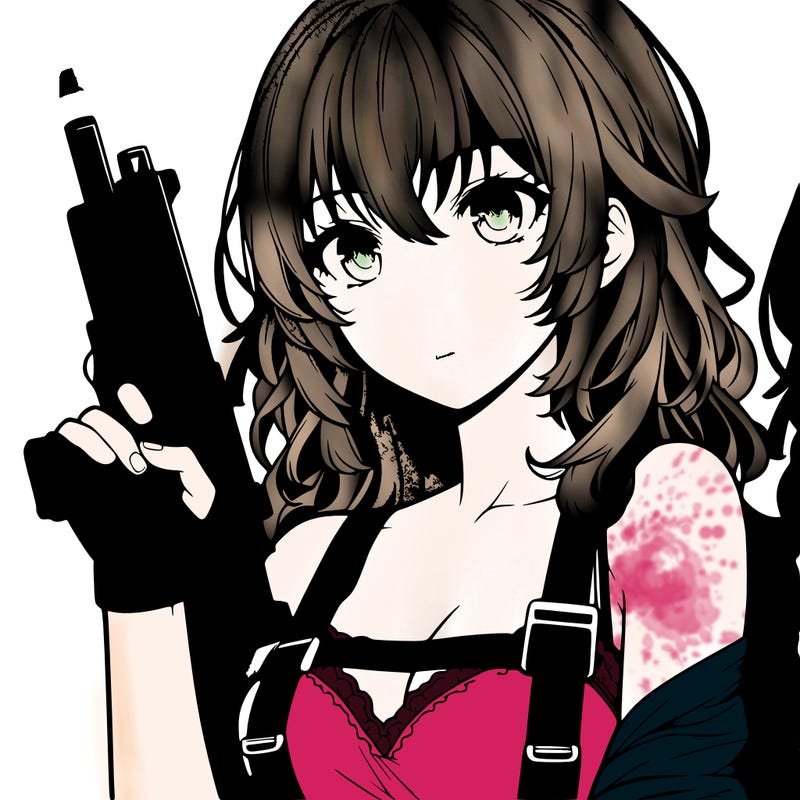 hot realistic anime girl holding a gun