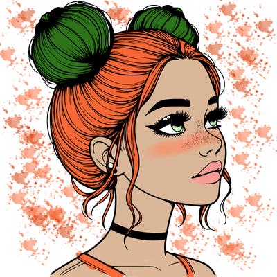 realistic girl with buns on the top of her head
