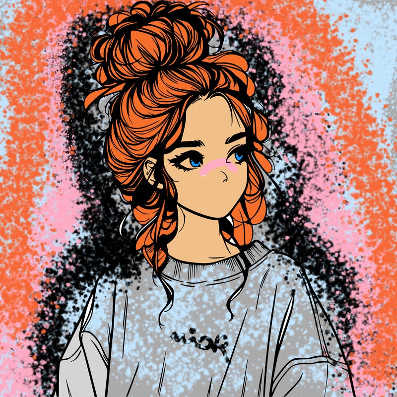 realistic girl with messy bun and oversized clothing