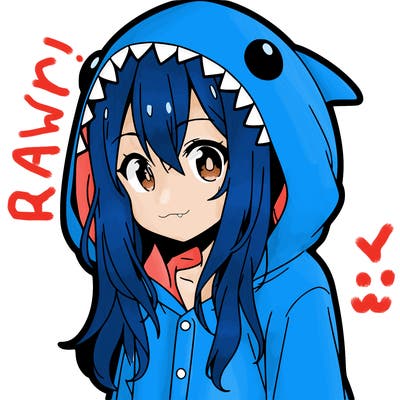 young anime girl in shark pajamas