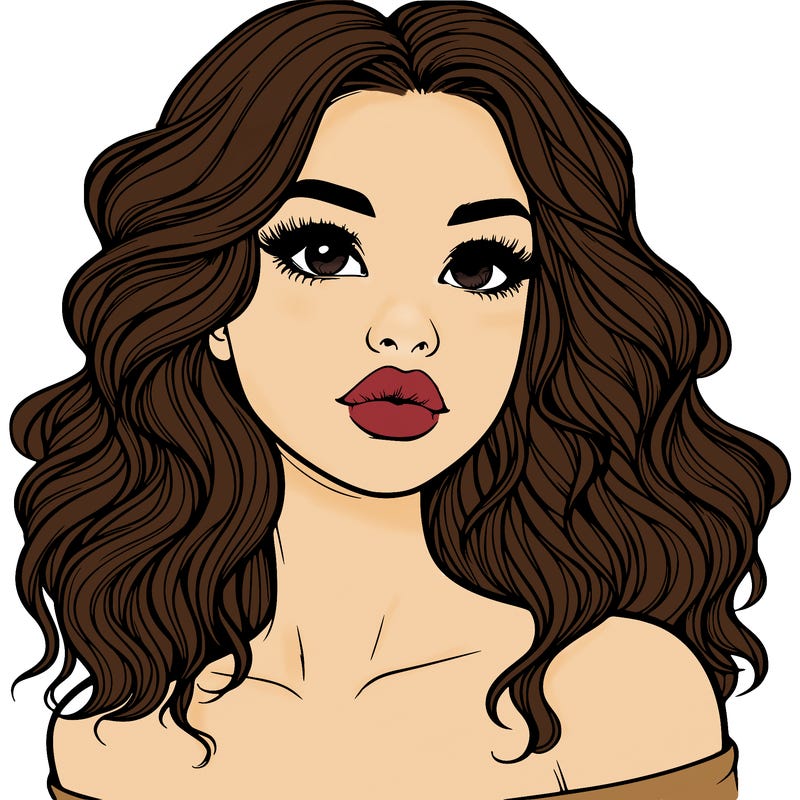 realistic girl with wavy hair and lips