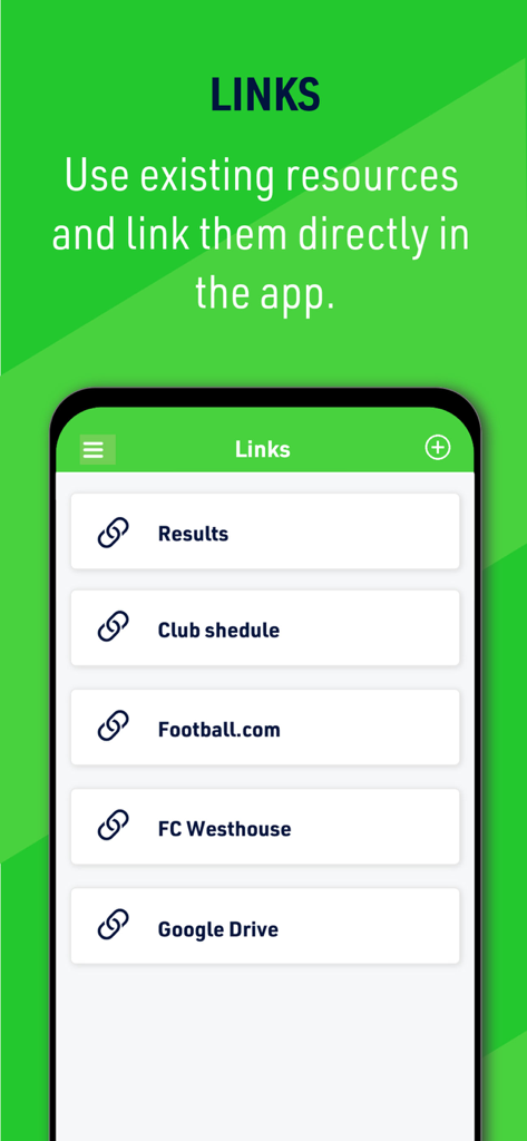 Coaching Zone - Coaching Zone app screen showing a list of external links for organized sports management