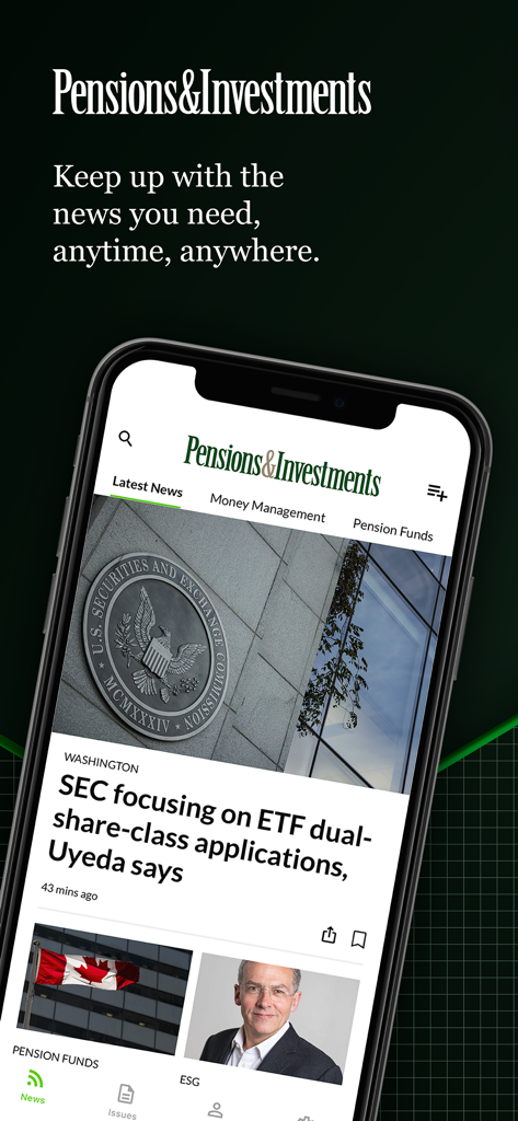 Pensions & Investments - 年金・投資のモバイルアプリが、機関投資家向け金融ニュースとSEC規制アップデートを表示