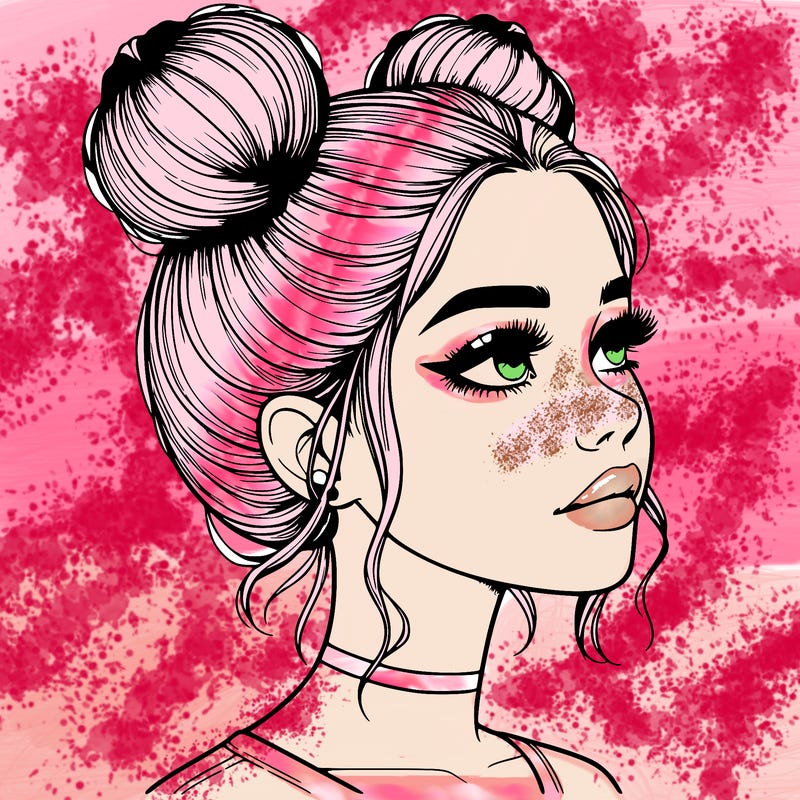 realistic girl with buns on the top of her head