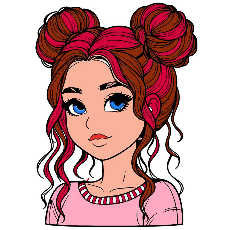 realistic girl with two buns in her hair
