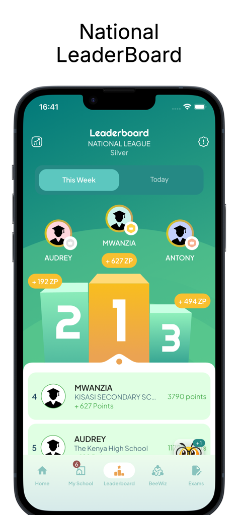 Zeraki Learning - Zeraki Learning app national leaderboard showing student rankings and points on a virtual podium