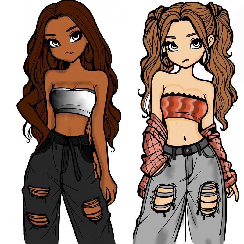 2 girls in crop tops and baggy jeans ripped