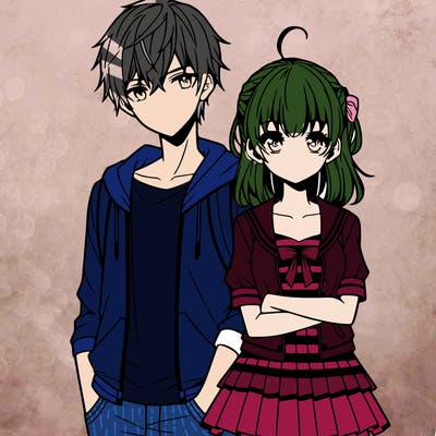 anime teen girl and boy