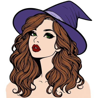 realistic witch girl with wavy hair and lips