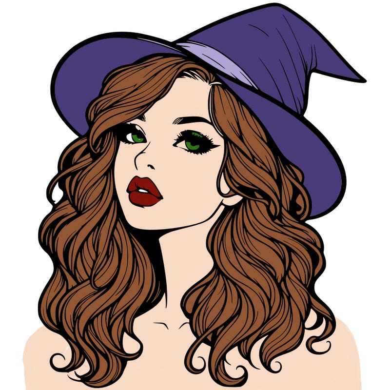 realistic witch girl with wavy hair and lips
