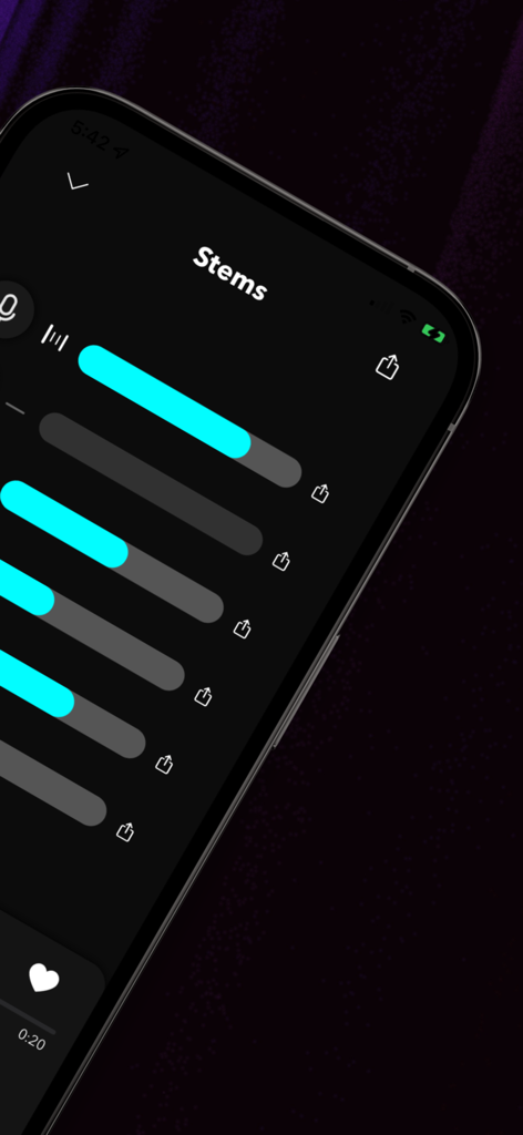 Interface of Splitteroo app showing six separated audio tracks or stems ready for export